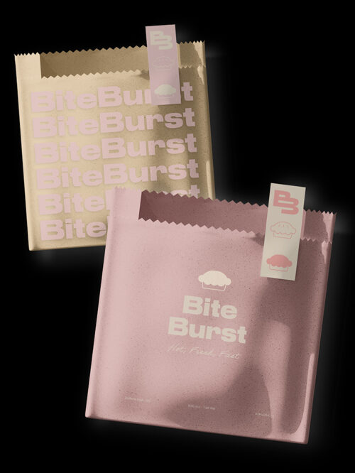 Bite Burst Baked Goods branding and photography -package branding by Paradis Socials
