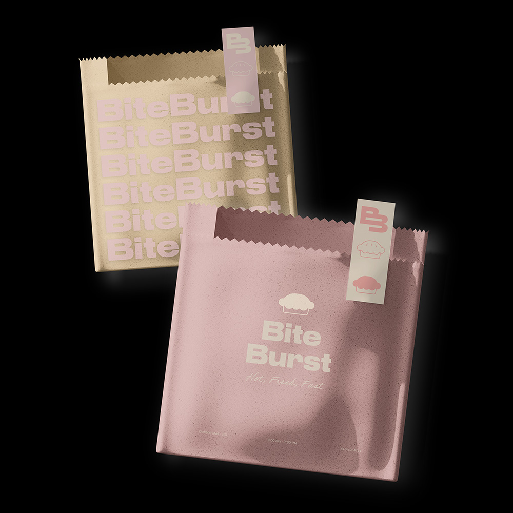 Bite Burst Baked Goods branding and photography -package branding by Paradis Socials