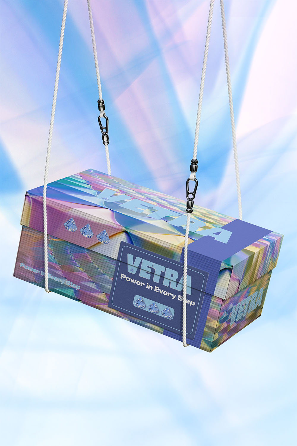Close-up of the Vetra box design with diamond logo and tagline visible — branding by Paradis Socials